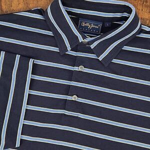 Bobby Jones Players Mens Golf Performance Striped Blue Polo L Short Sleeve‎